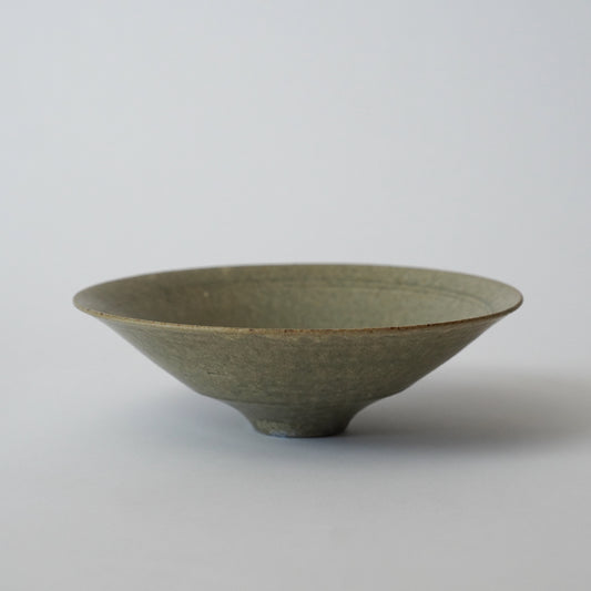 Green ceramic bowl on a light gray background