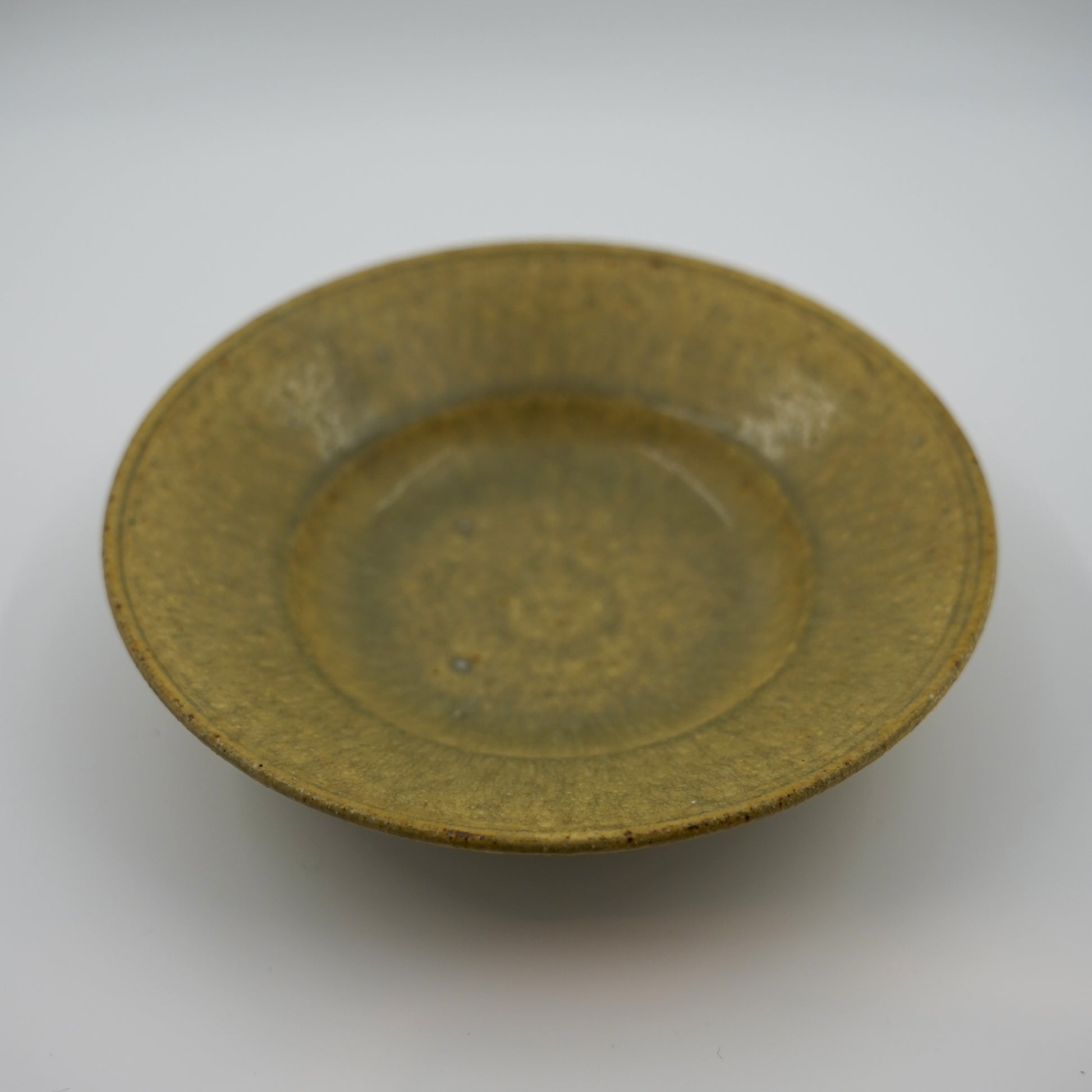 Green ceramic plate on a white background